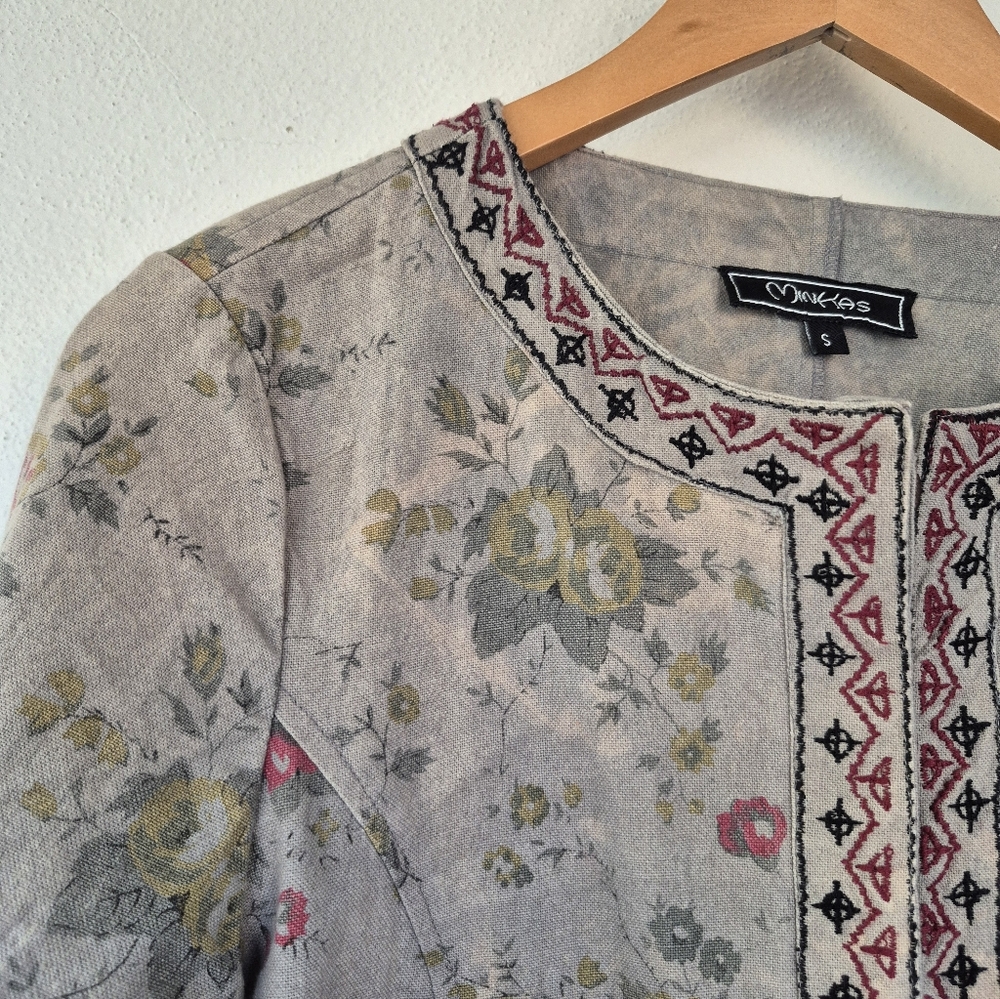 100% Cotton Floral Jacket With Embroidery By Minkas Womens Small - Picture 8 of 8